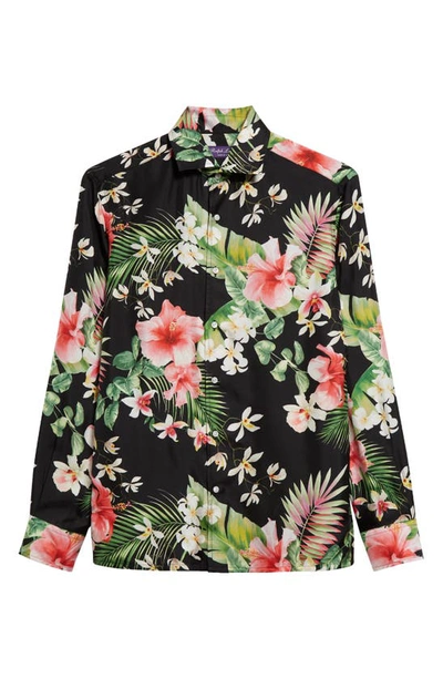 Shop Ralph Lauren Purple Label Tropical Floral Silk Button-up Shirt In Black
