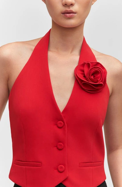 Shop Mango Rosette Halter Vest In Red