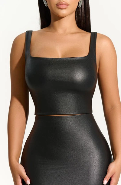 Shop Naked Wardrobe Zip It Faux Leather Crop Top In Black