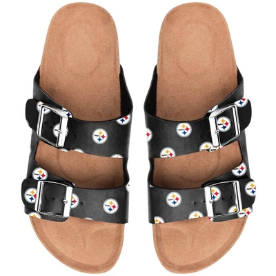 Shop Foco Pittsburgh Steelers Mini Print Double Buckle Sandal In Black