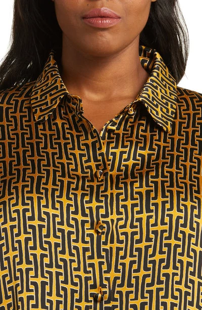 Shop Marina Rinaldi Geometric Print Satin Tunic Blouse In Mustard