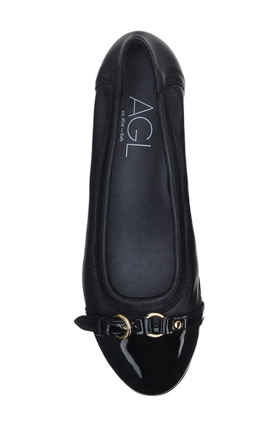 Agl Attilio Giusti Leombruni Monika Cap Toe Ballet Flat In Black With Gold Buckle