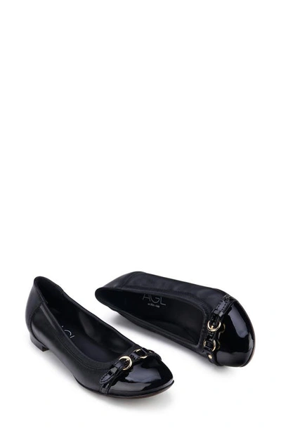 Agl Attilio Giusti Leombruni Monika Cap Toe Ballet Flat In Black With Gold Buckle