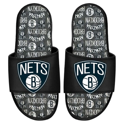 Shop Islide Brooklyn Nets Team Pattern Gel Slide Sandals In Black