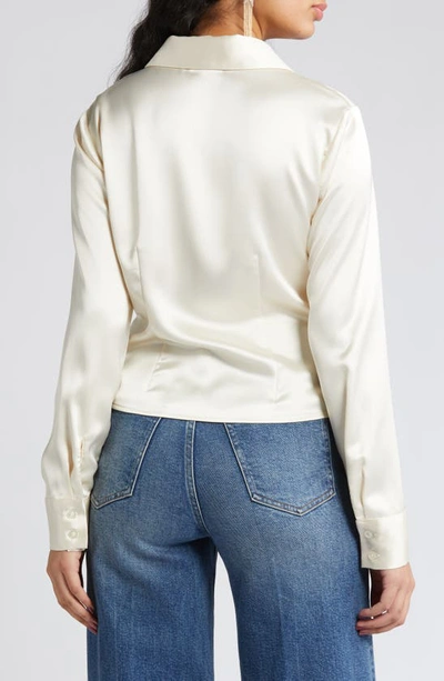 Shop Open Edit Cinched Satin Shirt In Ivory Dove
