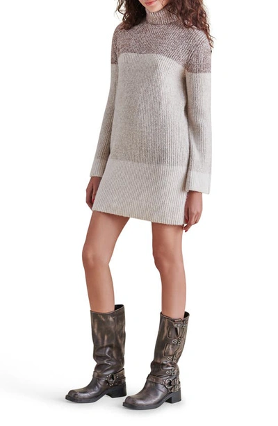 Shop Steve Madden Meghan Colorblock Long Sleeve Turtleneck Sweater Dress In Oatmeal