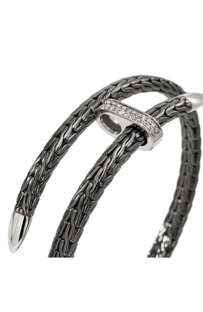 Shop John Hardy Spear Pavé Diamond Flex Bracelet In Silver