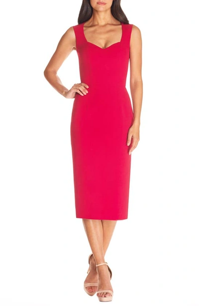 Shop Dress The Population Elle Sweetheart Neck Sheath Midi Dress In Rouge