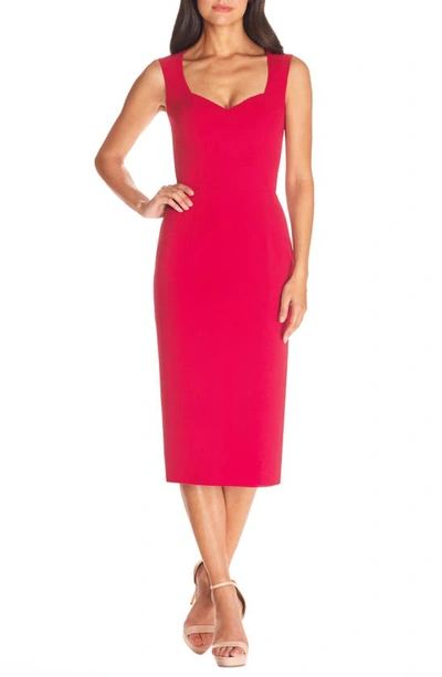 Shop Dress The Population Elle Sweetheart Neck Sheath Midi Dress In Rouge