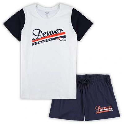 Shop Concepts Sport White/navy Denver Broncos Plus Size Downfield T-shirt & Shorts Sleep Set