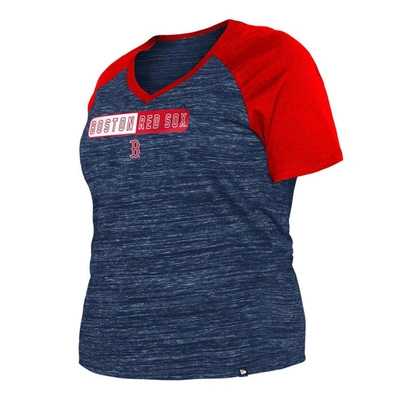 Shop New Era Navy Boston Red Sox Plus Size Space Dye Raglan V-neck T-shirt