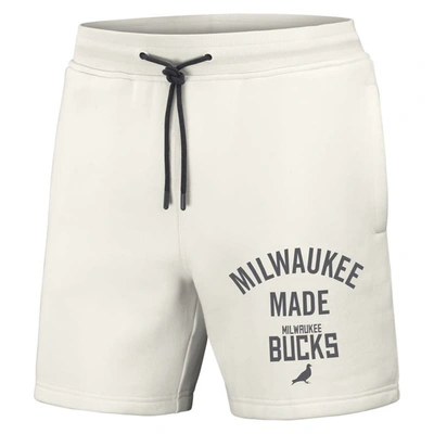 Shop Staple Nba X  Cream Milwaukee Bucks Heavyweight Fleece Shorts