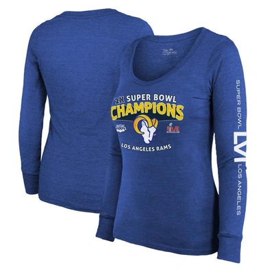 Shop Majestic Threads Heathered Royal Los Angeles Rams 2-time Super Bowl Champions Sky High Tri-blend Lon In Heather Royal