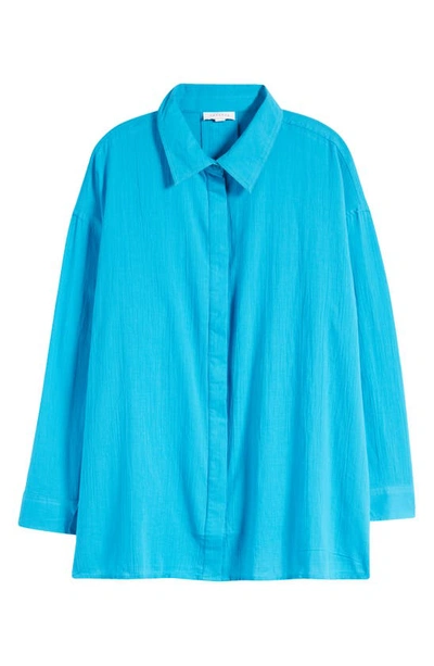 Shop Topshop Lightweight Cotton Button-up Shirt In Medium Blue