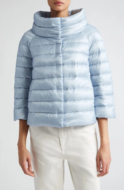 Shop Herno Sofia Down Crop Puffer Jacket In Light Blue