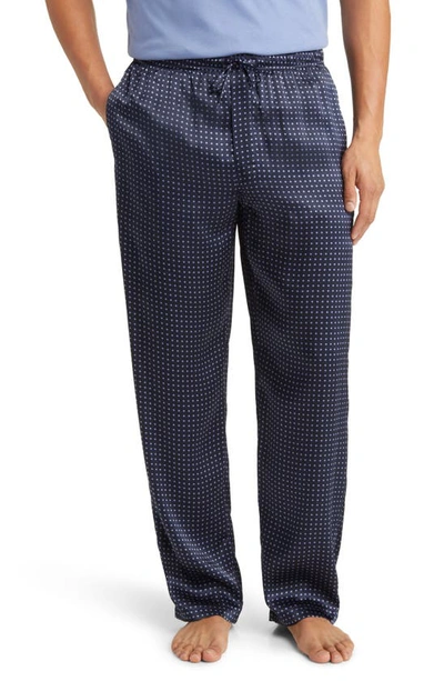 Shop Majestic Silk Charmeuse Pajama Pants In Navy Dot / Navy Piping