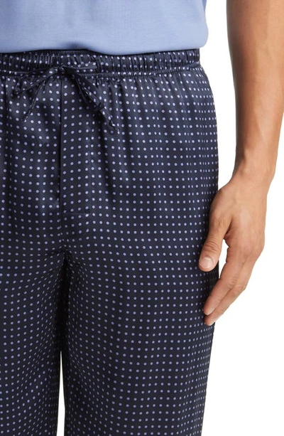 Shop Majestic Silk Charmeuse Pajama Pants In Navy Dot / Navy Piping