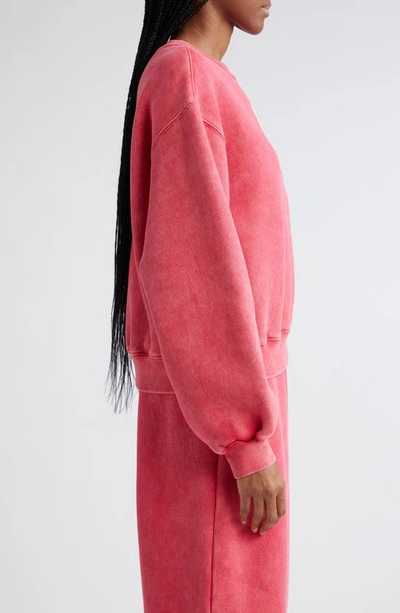 Shop Alexander Wang T Essential Cotton Blend Fleece Logo Sweateshirt In Soft Cherry