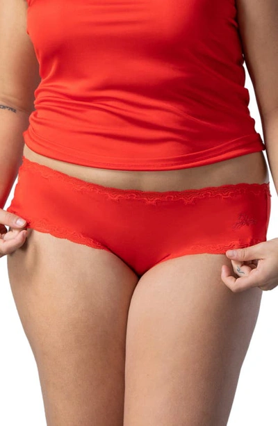 Uwila Warrior Soft Silks Lace-trim Bikini Briefs In Fiery Red