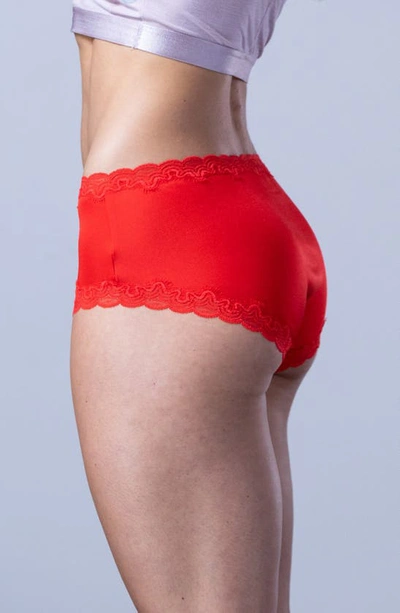 Uwila Warrior Soft Silks Lace-trim Bikini Briefs In Fiery Red