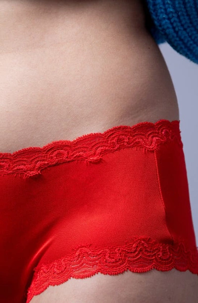 Uwila Warrior Soft Silks Lace-trim Bikini Briefs In Fiery Red