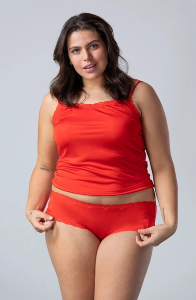 Uwila Warrior Soft Silks Lace-trim Bikini Briefs In Fiery Red