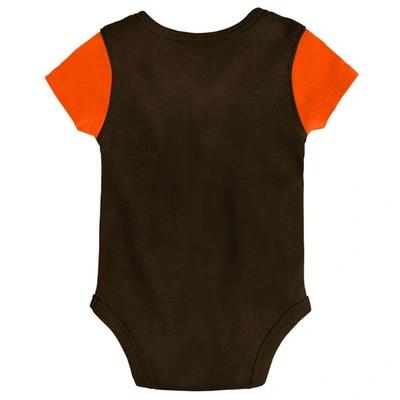 Shop Outerstuff Newborn & Infant Brown/orange Cleveland Browns Little Champ Three-piece Bodysuit Bib & Booties Set