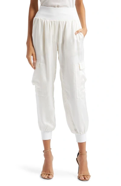 Shop Cinq À Sept Giles Cupro Crop Cargo Joggers In Ivory