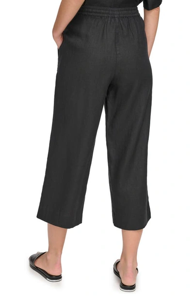 Shop Dkny Drawstring Crop Linen Pants In Black