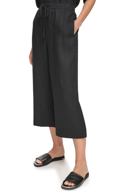 Dkny Pull-on Drawstring Crop Linen Pants In Black