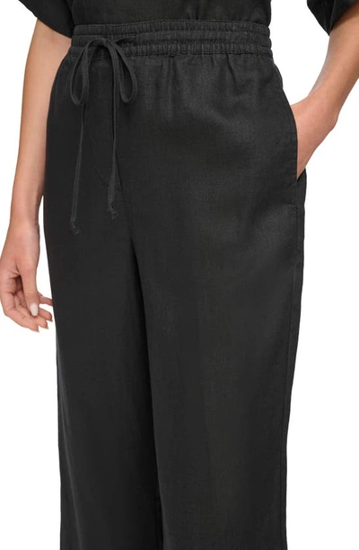 Dkny Pull-on Drawstring Crop Linen Pants In Black