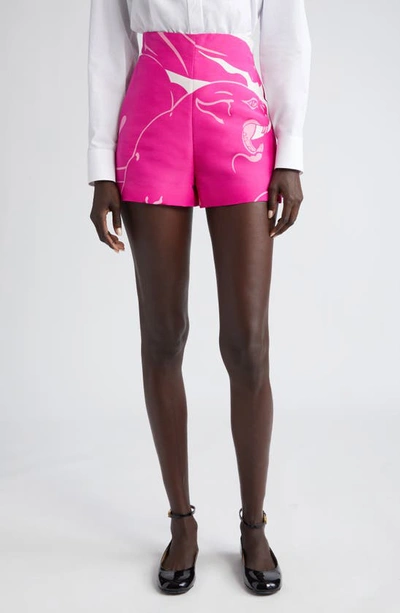 Shop Valentino Print Silk Shorts In Milk/ Pink