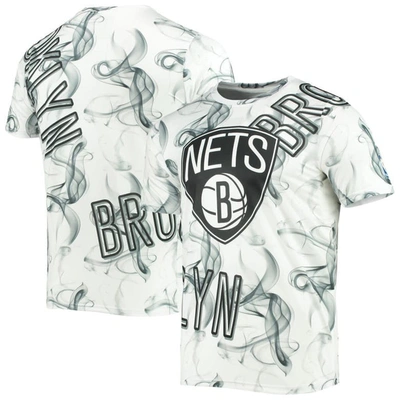 Shop Fisll White/black Brooklyn Nets Asymmetric Bold Smoke T-shirt