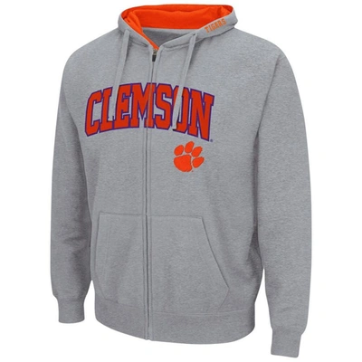 Shop Colosseum Heathered Gray Clemson Tigers Arch & Logo 3.0 Full-zip Hoodie In Heather Gray