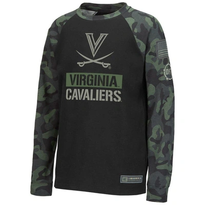 Shop Colosseum Youth  Black/camo Virginia Cavaliers Oht Military Appreciation Raglan Long Sleeve T-shirt