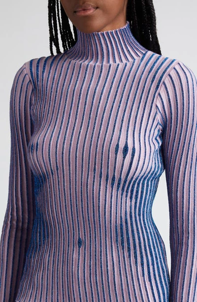 Shop Jean Paul Gaultier Body Morph Metallic Trompe L'oeil Merino Wool Blend Rib Turtleneck Sweater In Pink/ Blue