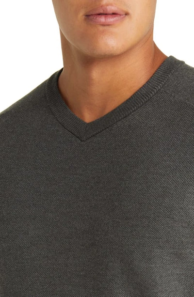 Shop Peter Millar Dover High V-neck Wool Sweater In Loden