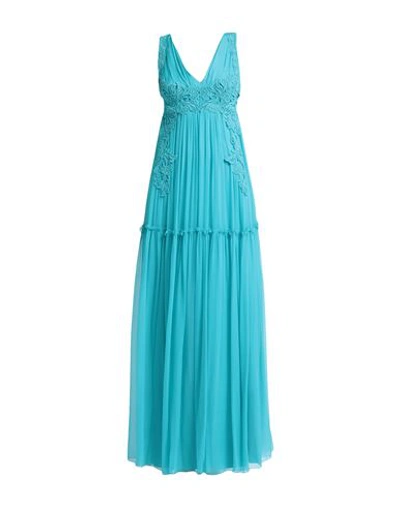 Shop Alberta Ferretti Woman Maxi Dress Turquoise Size 2 Silk In Blue
