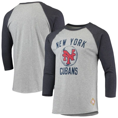 Shop Stitches Heathered Gray/navy New York Cubans Negro League Wordmark Raglan 3/4-sleeve T-shirt In Heather Gray