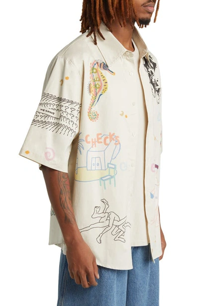 Shop Checks Flash Short Sleeve Button-up Shirt In Ivory Multi