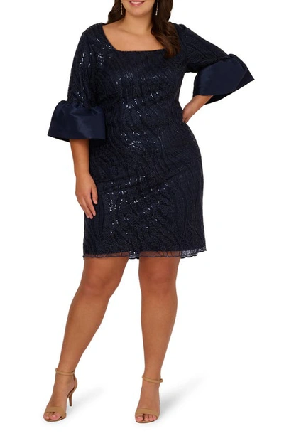 Shop Adrianna Papell Emboidered Sequin Sheath Cocktail Dress In Midnight