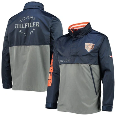 Shop Tommy Hilfiger Navy/gray Chicago Bears Anorak Hoodie Quarter-zip Jacket