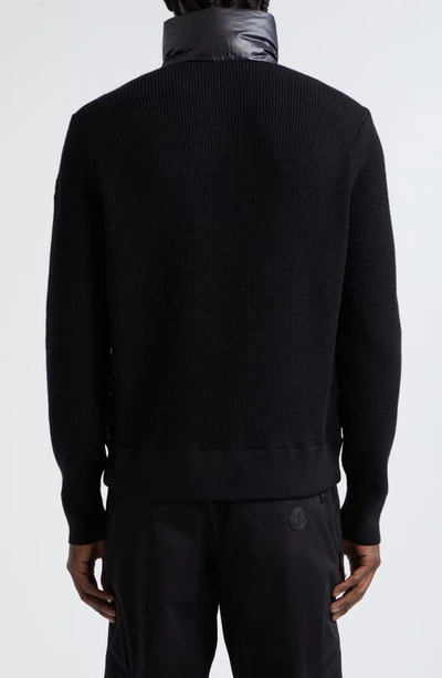 Shop Moncler Quilted Mixed Media Down & Wool Cardigan In Black