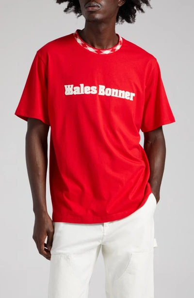 Shop Wales Bonner Original Logo Embroidered Organic Cotton T-shirt In Red