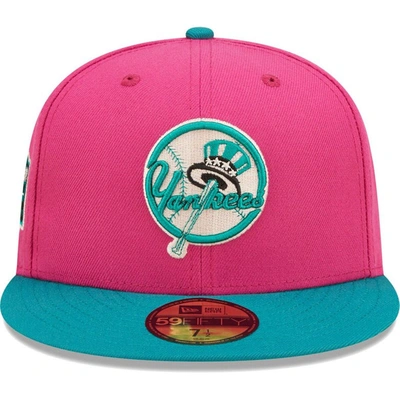 Shop New Era Pink/green New York Yankees Cooperstown Collection Yankee Stadium Passion Forest 59fifty Fit