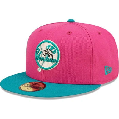 Shop New Era Pink/green New York Yankees Cooperstown Collection Yankee Stadium Passion Forest 59fifty Fit