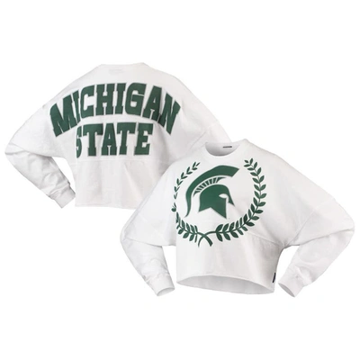 Shop Spirit Jersey White Michigan State Spartans Laurels Crop Long Sleeve T-shirt
