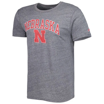 Shop League Collegiate Wear Heather Gray Nebraska Huskers 1965 Arch Victory Falls Tri-blend T-shirt