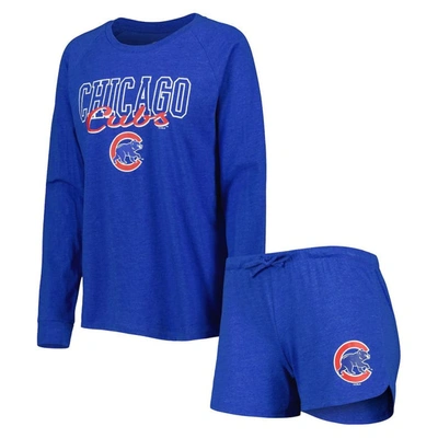 Shop Concepts Sport Heather Royal Chicago Cubs Meter Knit Raglan Long Sleeve T-shirt & Shorts Sleep Set