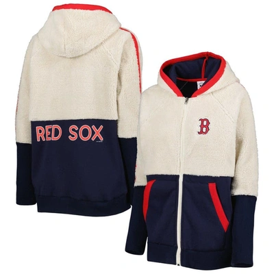 Shop G-iii 4her By Carl Banks Oatmeal/navy Boston Red Sox Shuffle It Raglan Full-zip Hoodie
